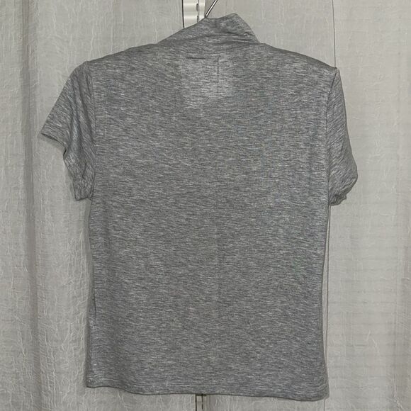 AE M-L Heather Gray Cropped Soft & Sexy Mock Neck Short Sleeve T-Shirt - Picture 7 of 10